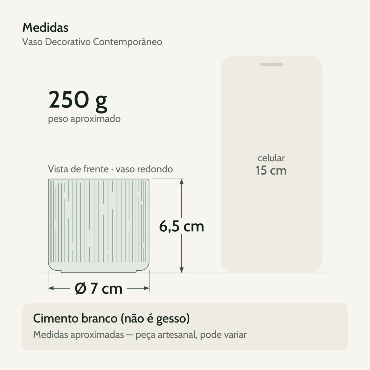 Medidas — Vaso Decorativo Contemporâneo 7cm Em Cimento Artesanal
