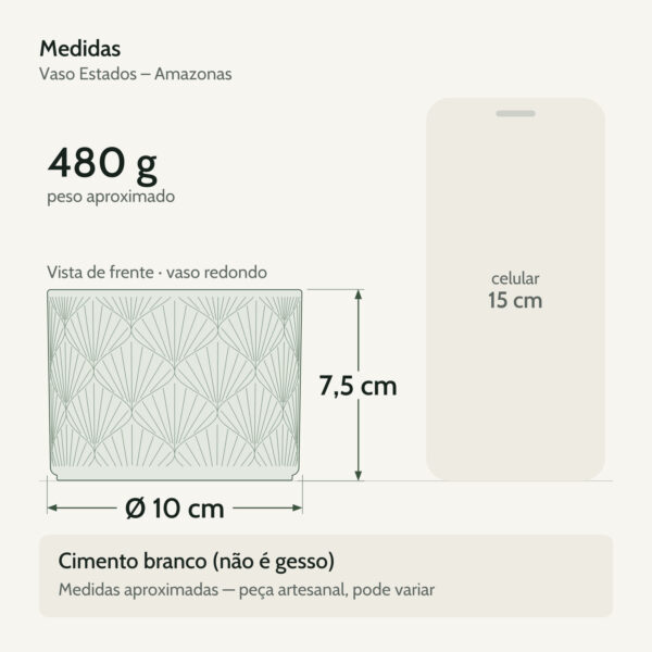 Medidas — Vaso Estados Artesanal Decorativo 10cm Amazonas em Cimento
