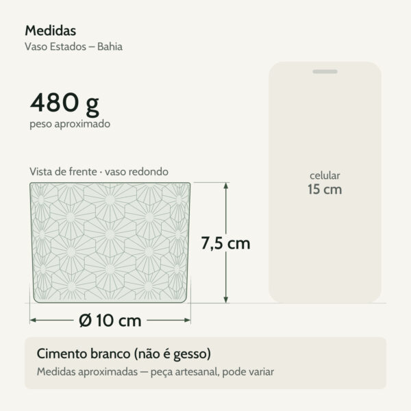 Medidas — Vaso Estados Artesanal Decorativo 10cm Bahia em Cimento