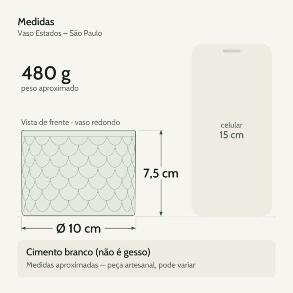 Medidas — Vaso Estados Artesanal Decorativo 10cm São Paulo em Cimento
