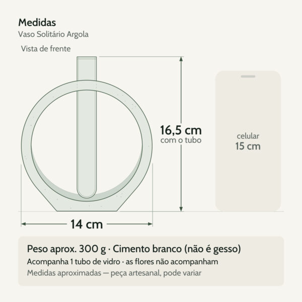 Medidas — Vaso Decorativo Solitário Argola 16,5cm Artesanal em Cimento