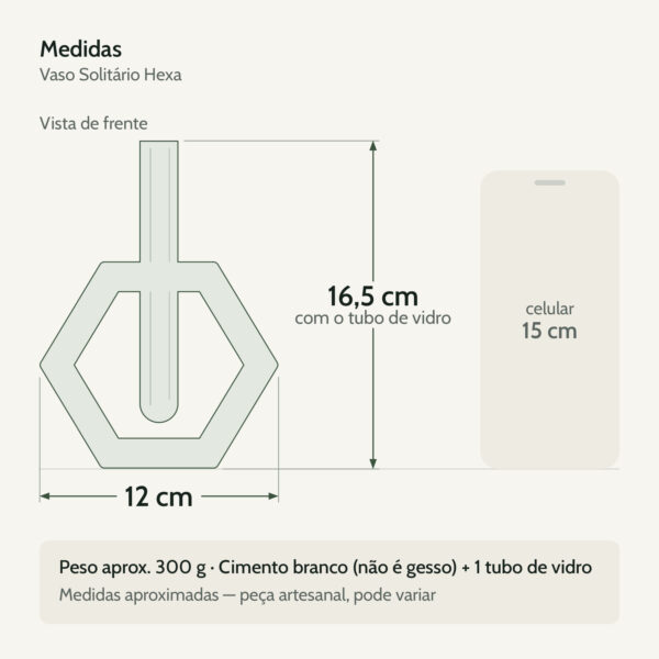 Medidas — Vaso Solitário Hexa de Cimento Branco Artesanal