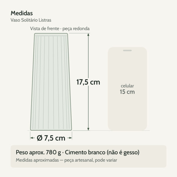 Medidas — Vaso Decorativo de Cimento Branco com Listras Artesanal Solitário