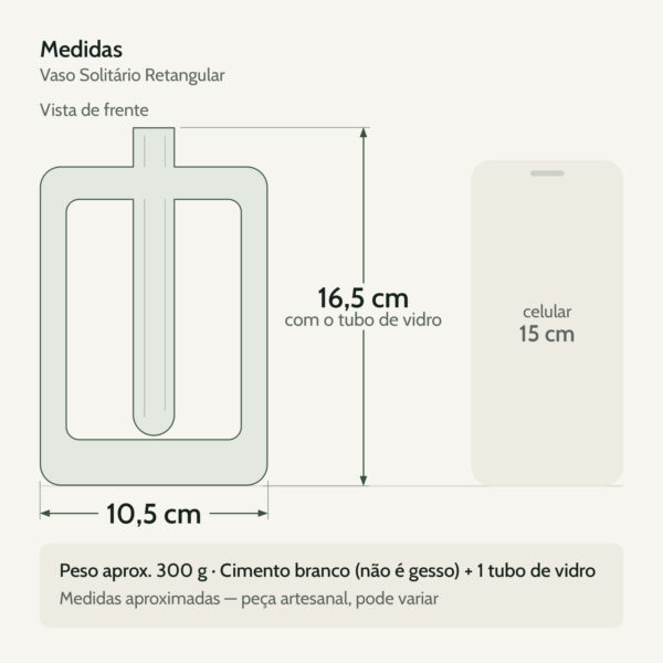 Medidas — Vaso Solitário Retangular de Cimento Branco Artesanal