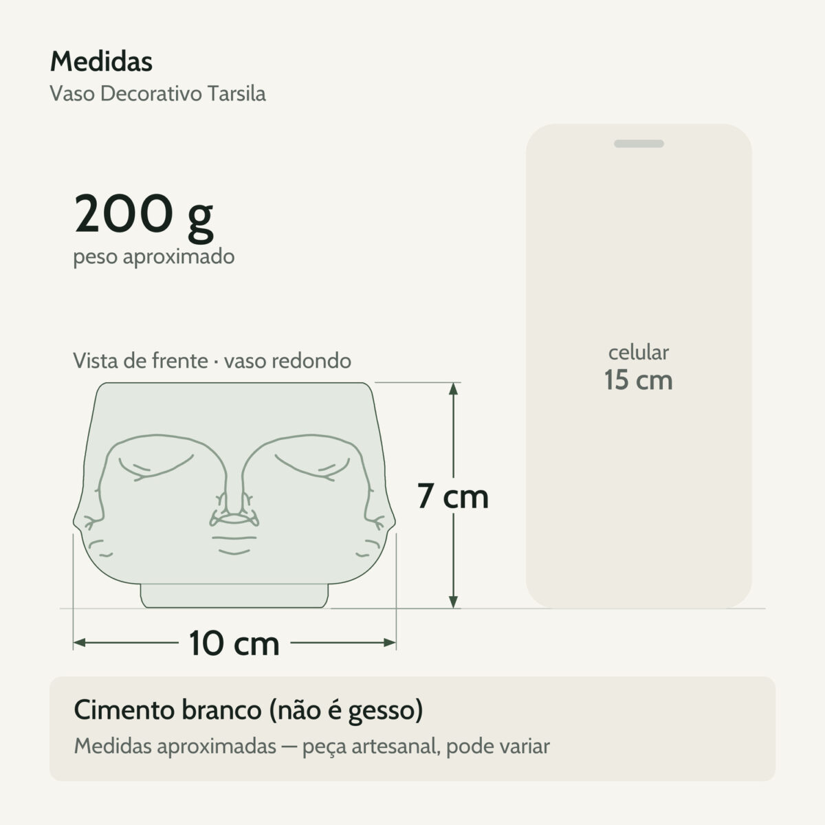 Medidas — Vaso Decorativo Tarsila 10cm Artesanal Em Cimento