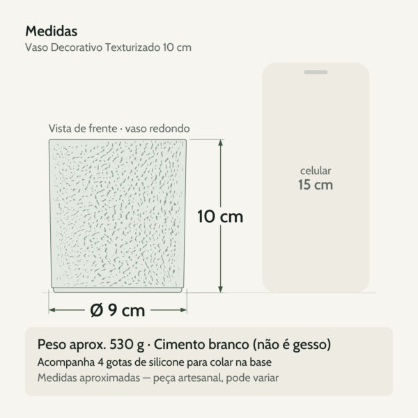 Medidas — Vaso Decorativo Texturizado 10cm em Cimento Artesanal