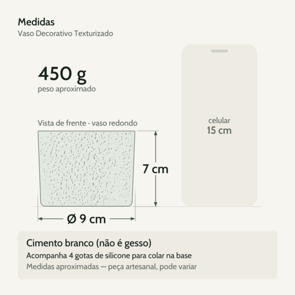 Medidas — Vaso Decorativo Texturizado 9cm em Cimento Artesanal