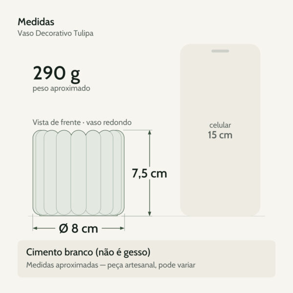 Medidas — Vaso Decorativo Tulipa 8cm Artesanal em Cimento
