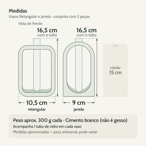 Medidas — Vasos Decorativos de Cimento Branco Retangular com Janela