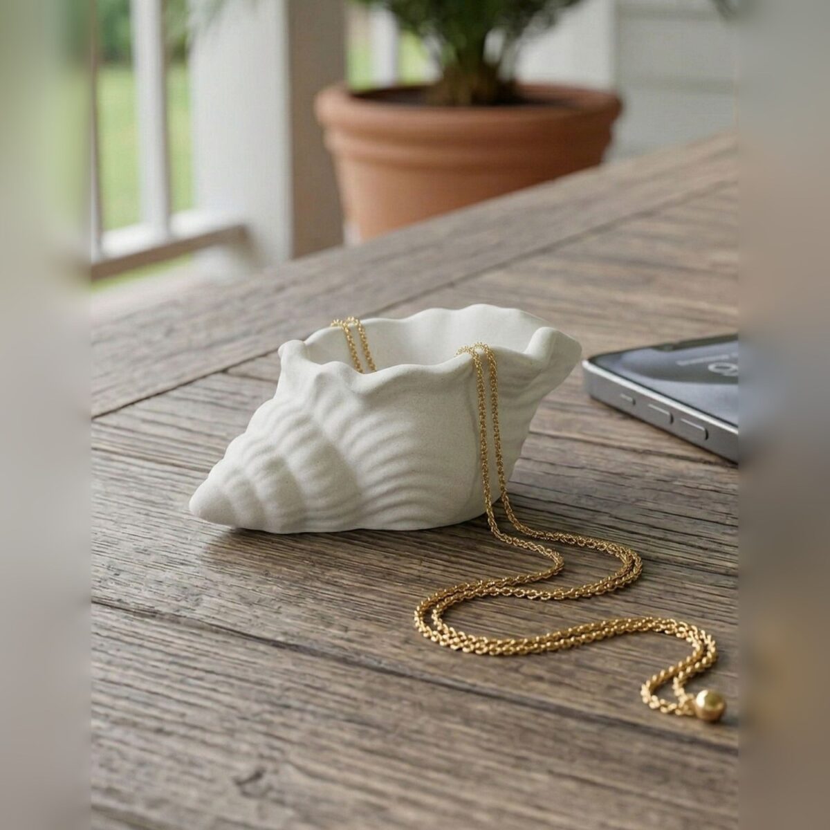 Porta Objetos Artesanal Concha Listras 11,5×7,5cm Em Cimento Branco Porta Objetos Artesanal Concha Listras 11,5×7,5cm Em Cimento Branco