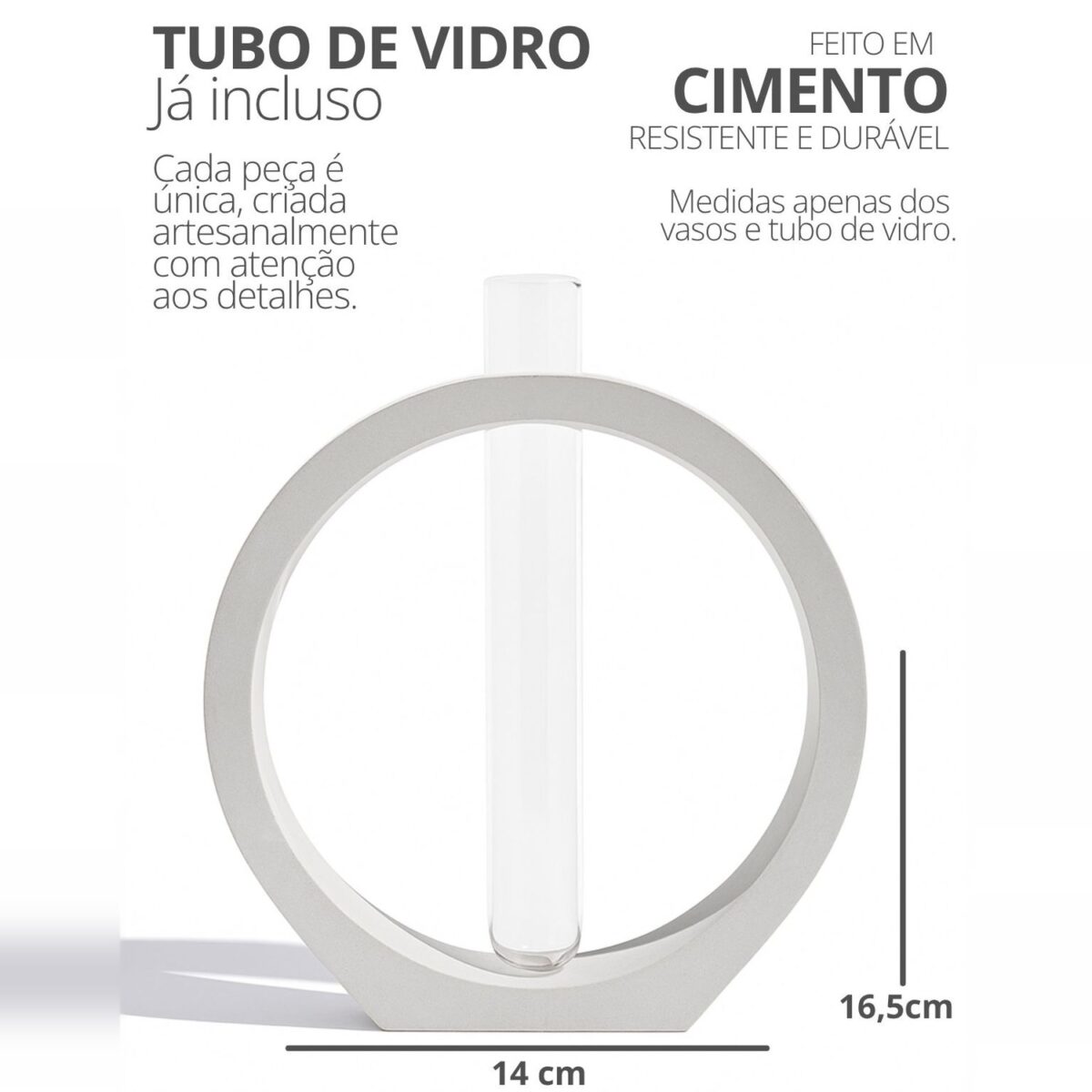 Vaso Decorativo Solitário Argola 16,5cm Artesanal em Cimento