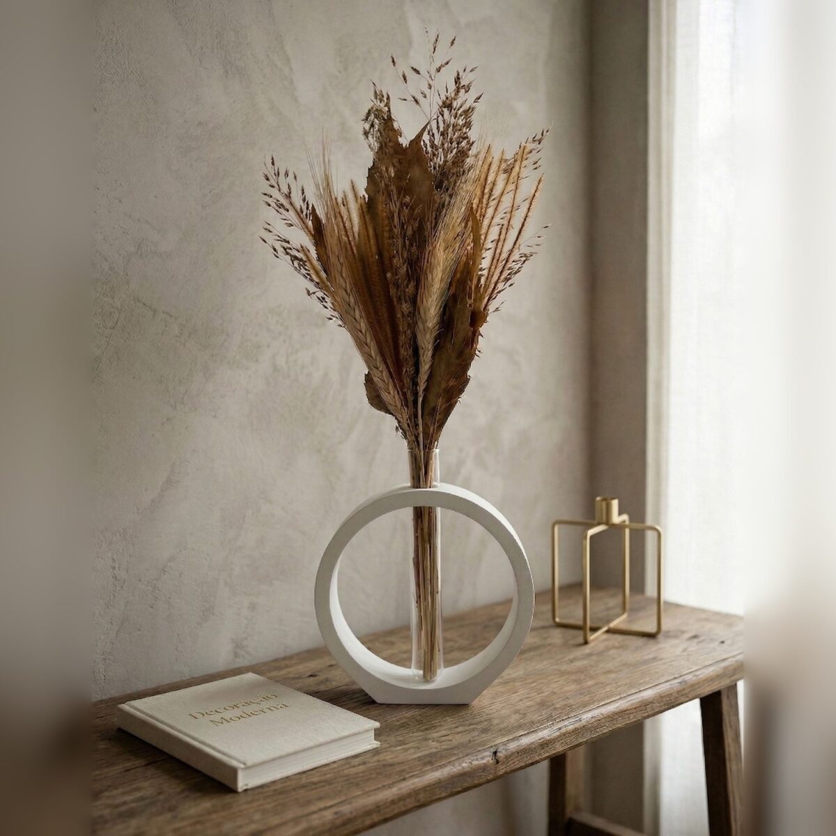 Vaso Decorativo Solitário Argola 16,5cm Artesanal em Cimento