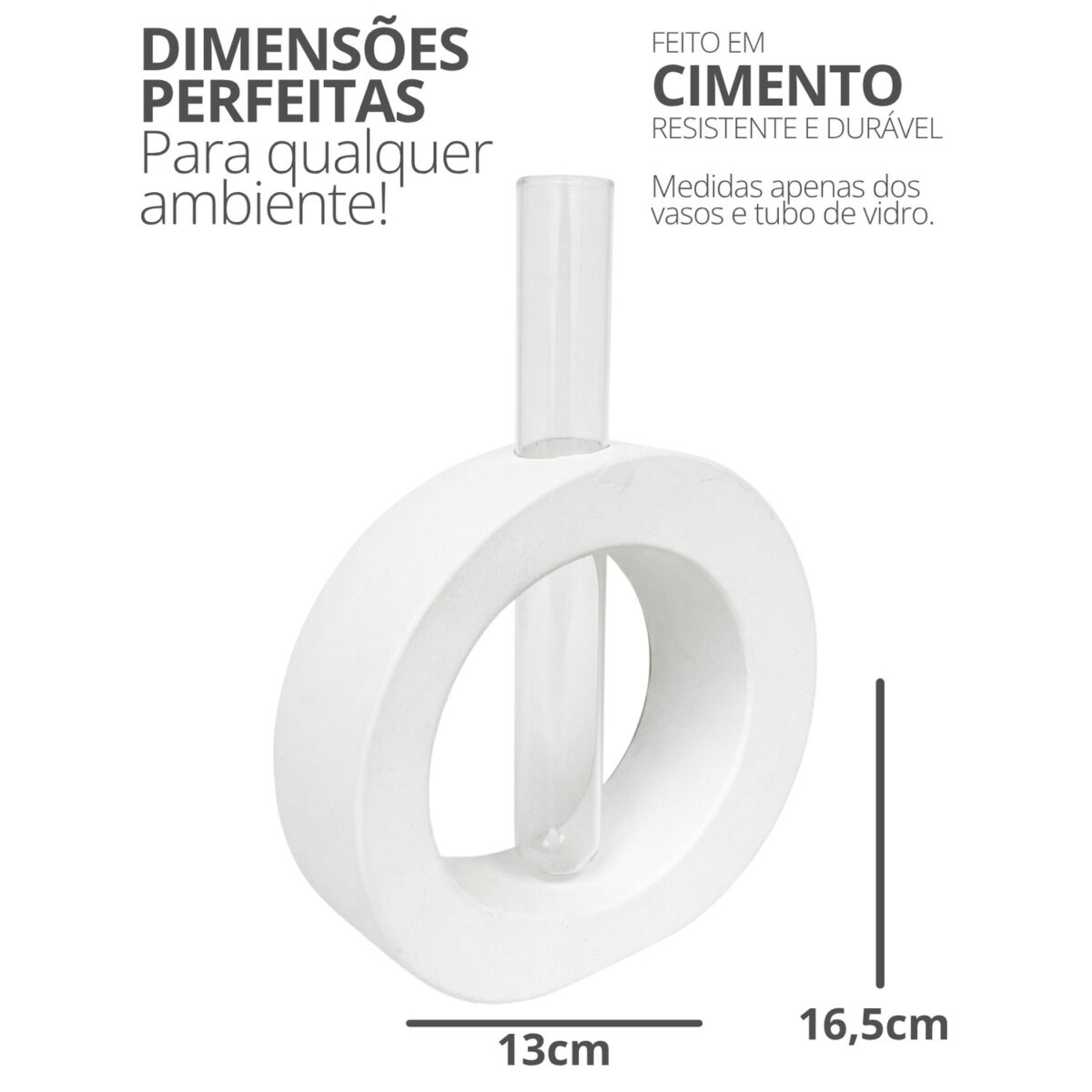 Vaso Decorativo Solitário Redondo 16,5cm Artesanal em Cimento