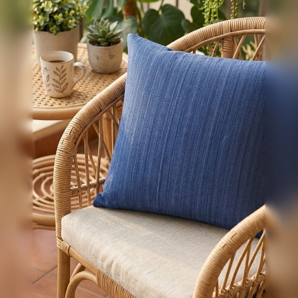 Capa de Almofada 45x45cm Oceano Azul Aleta Decor Minimalista