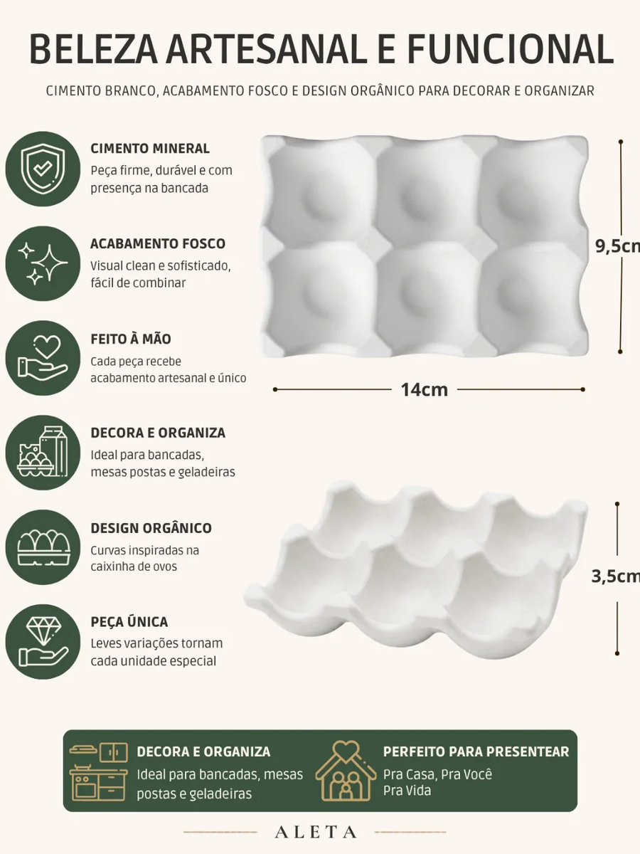 Porta Ovos Decorativo de Cimento Branco para 6 Ovos