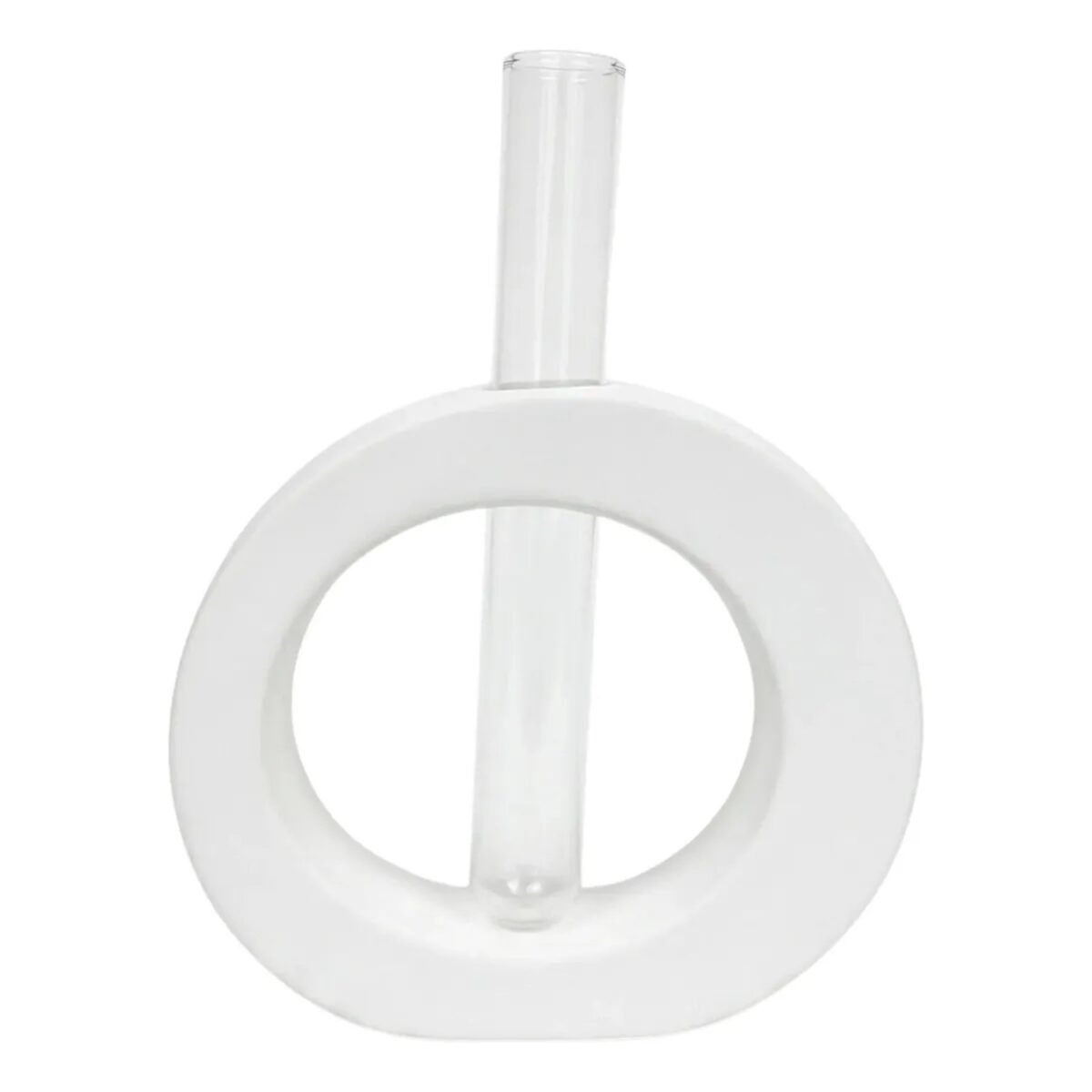 Vaso Solitário Redondo de Cimento Branco com Tubo de Vidro