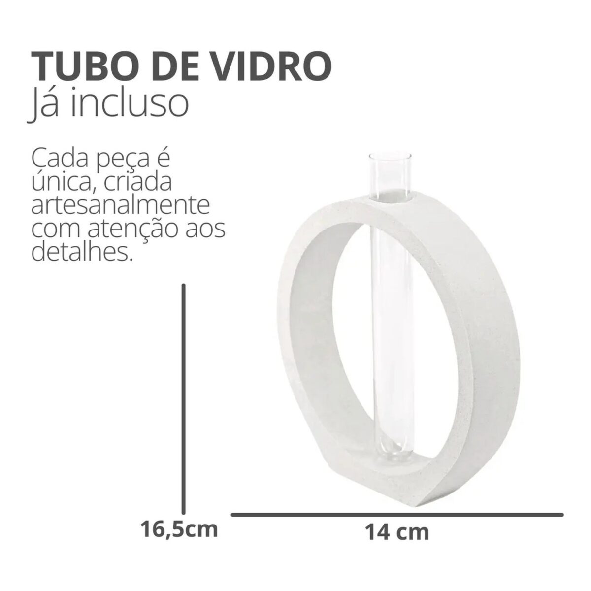 Vaso Solitário Decorativo Anel Branco em Vidro Tubo
