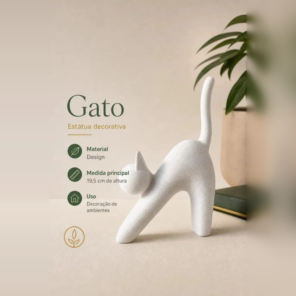 Estatueta Gato Minimalista Branca Impressa em 3D Estatueta Gato Minimalista Branca Impressa em 3D