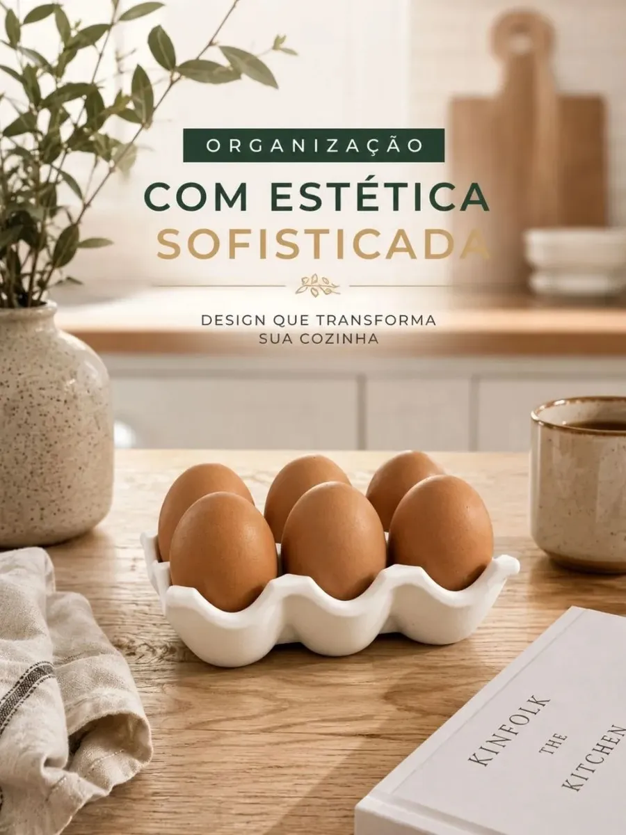 Porta Ovos Decorativo de Cimento Branco para 6 Ovos