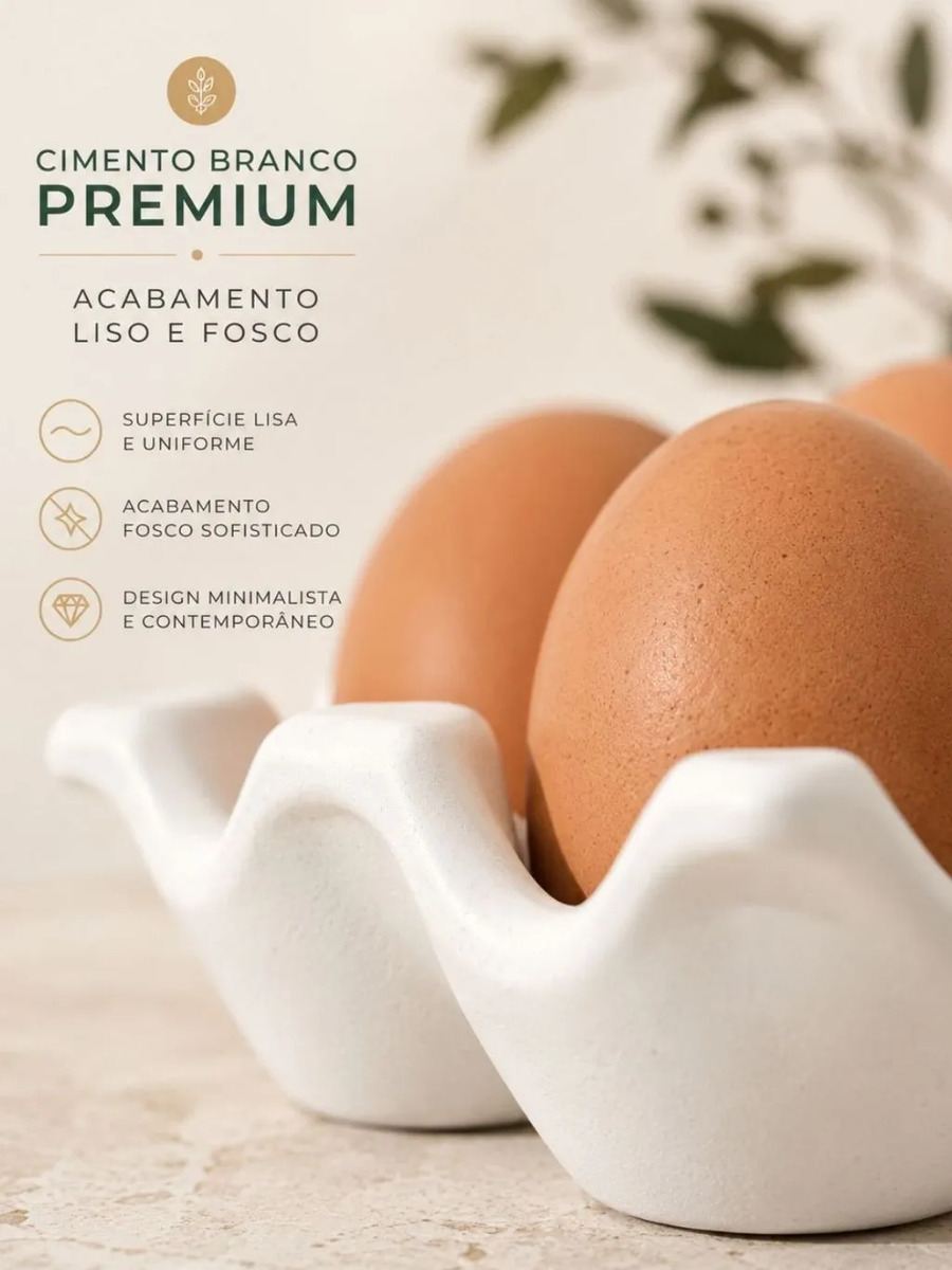 Porta Ovos Decorativo de Cimento Branco para 6 Ovos