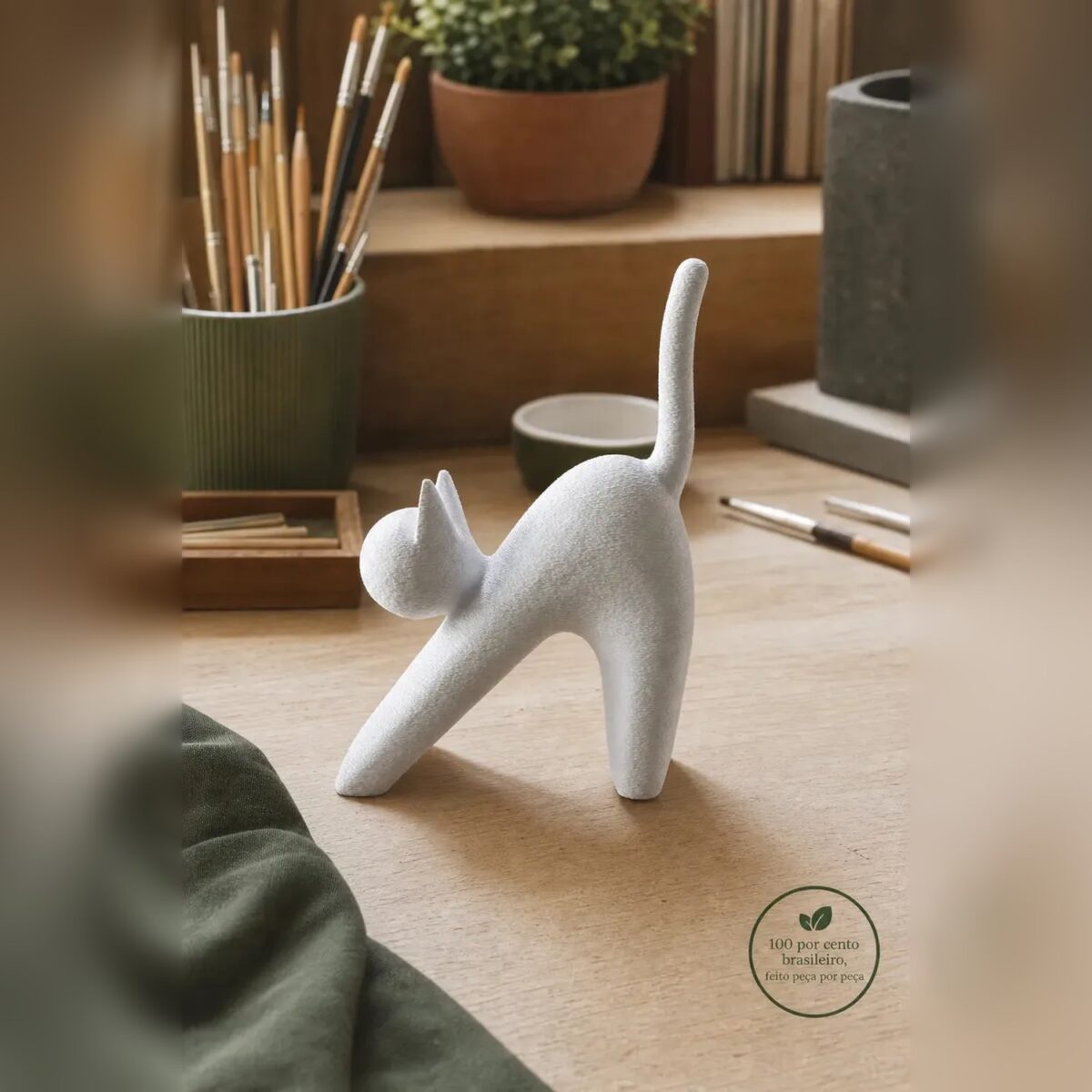Estatueta Gato Minimalista Branca Impressa em 3D Estatueta Gato Minimalista Branca Impressa em 3D