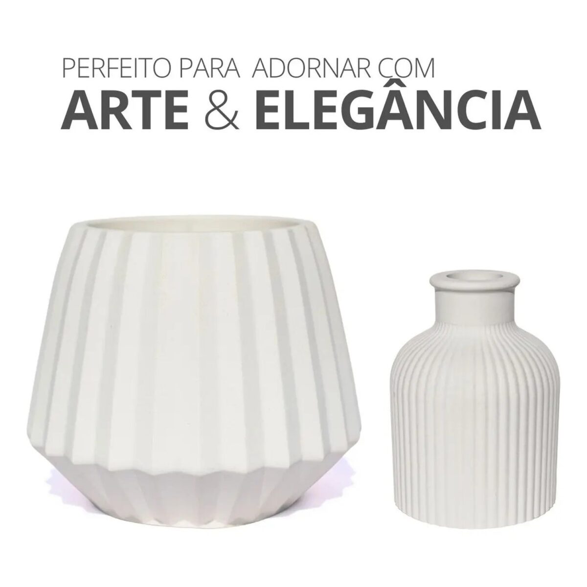 Vaso Decorativo de Cimento Kit com 2 Peças — Diamante e Mini Garrafa