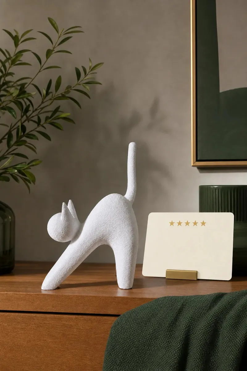 D_743577-MLB113361014175_062026-O Estatueta Gato Minimalista Branca Impressa em 3D