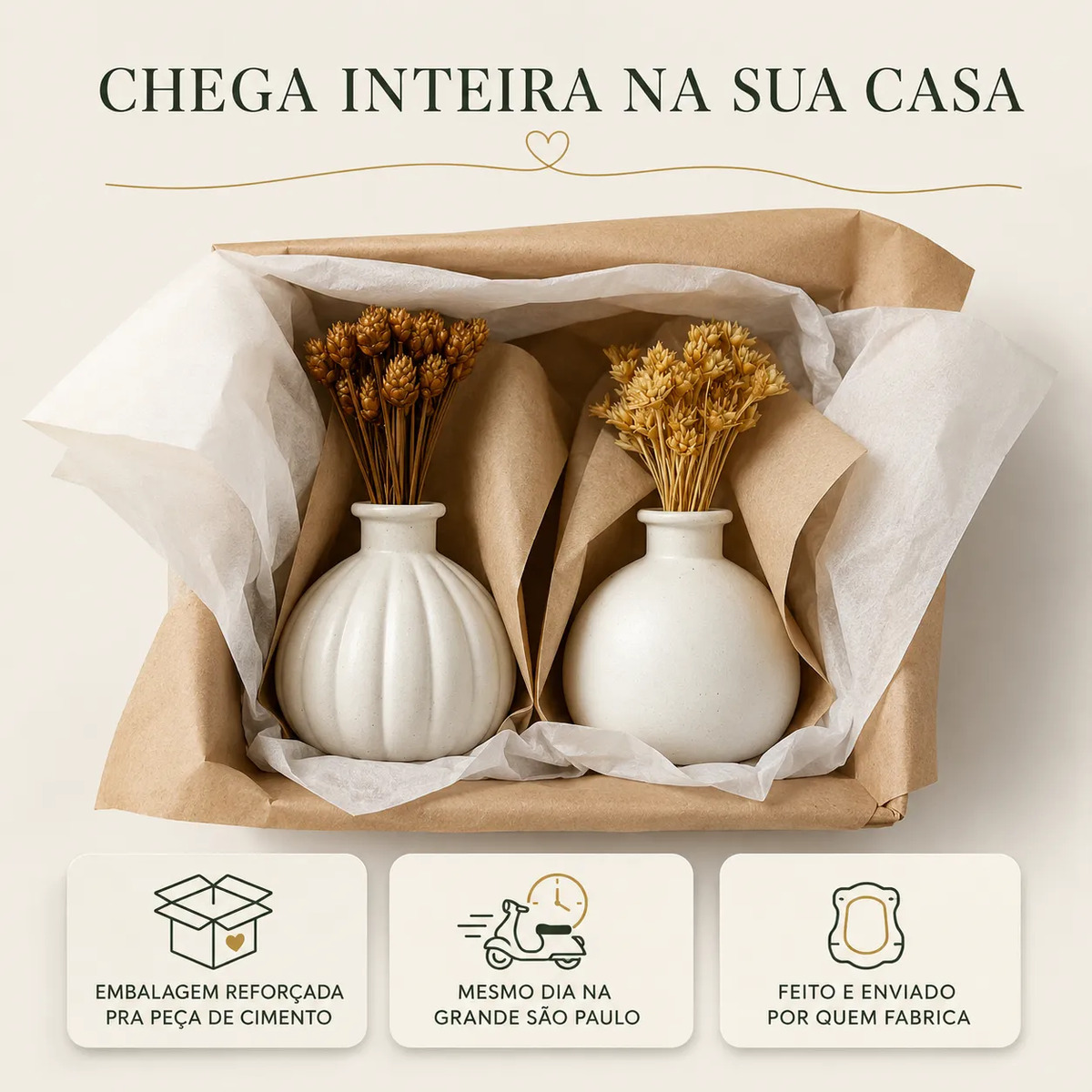 Par de Vasos Luna com Arranjos de Flores Secas