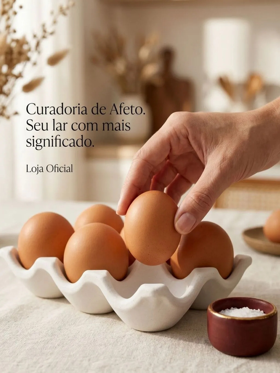 Porta Ovos Decorativo de Cimento Branco para 6 Ovos