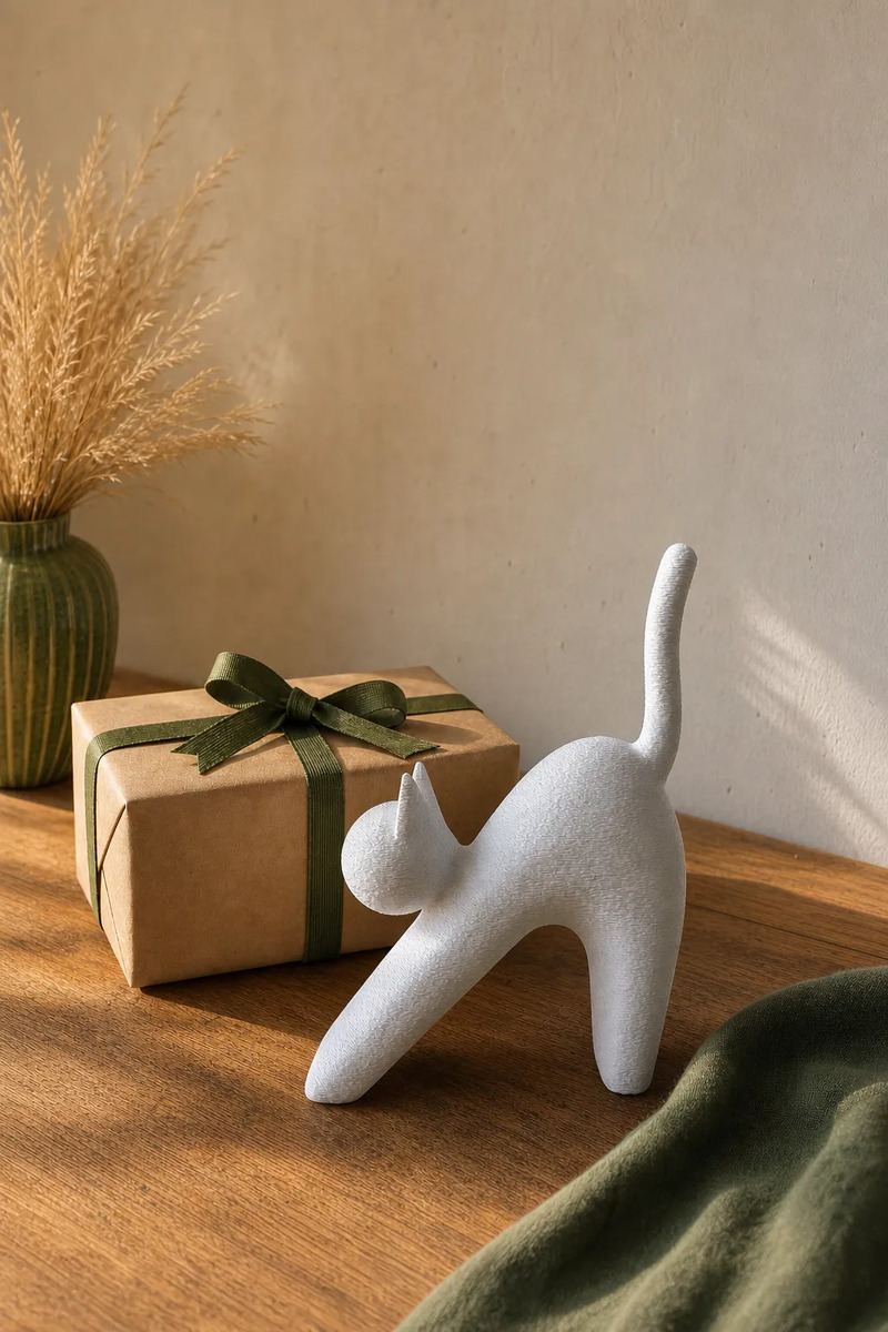 D_781006-MLB112214452130_062026-O Estatueta Gato Minimalista Branca Impressa em 3D