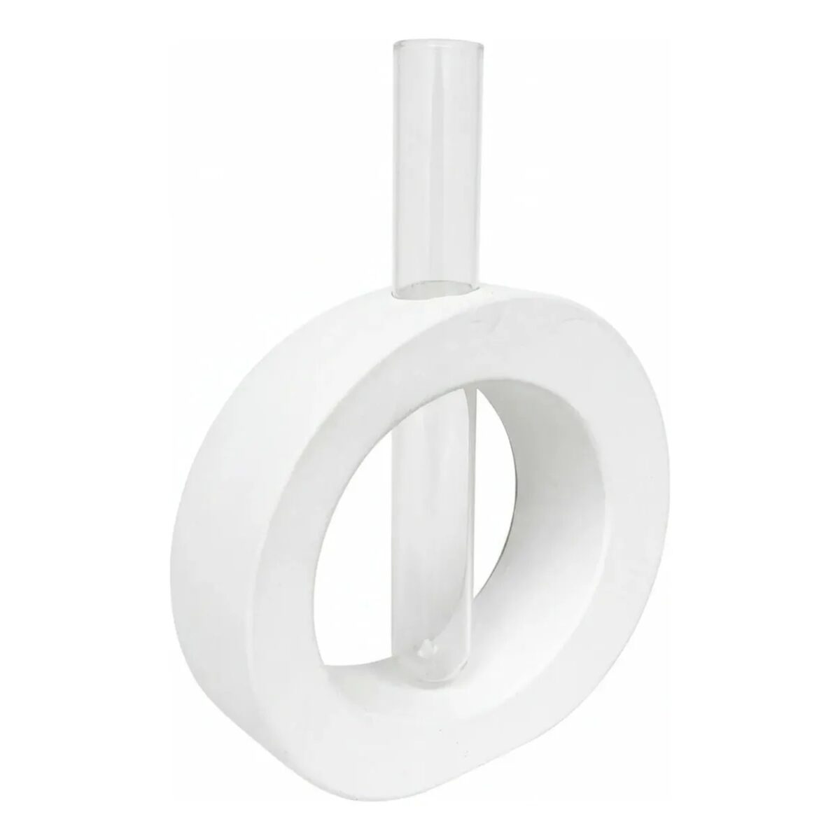 Vaso Solitário Redondo de Cimento Branco com Tubo de Vidro