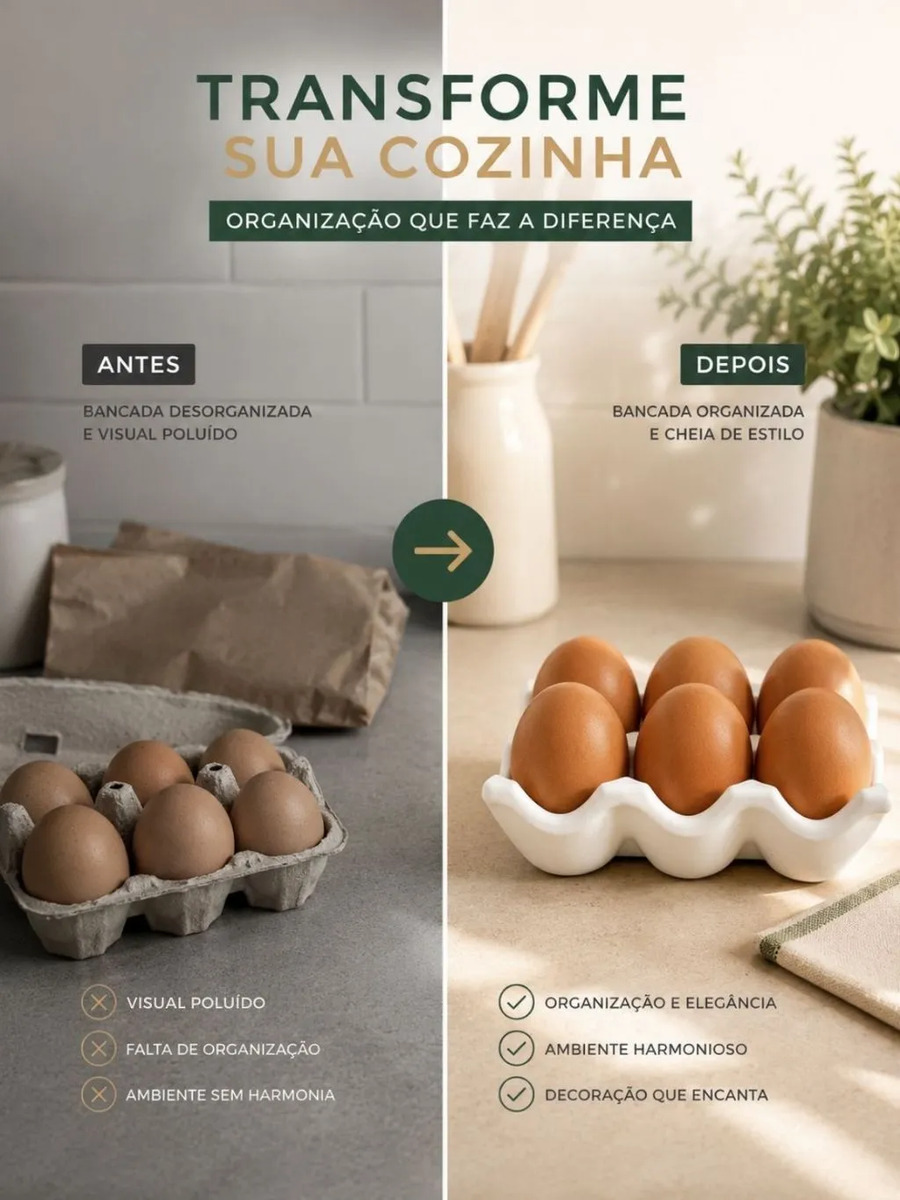 Porta Ovos Decorativo de Cimento Branco para 6 Ovos