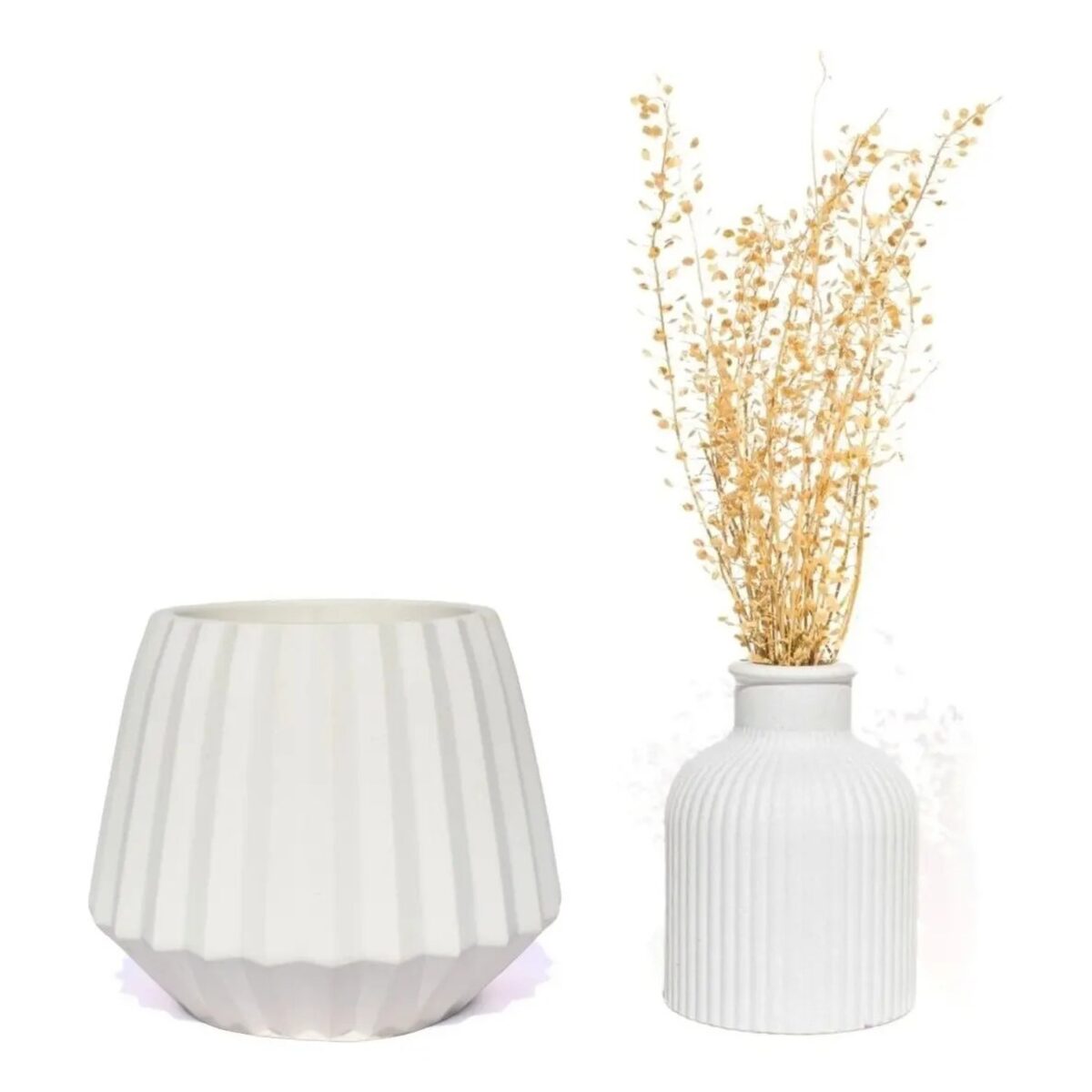 Vaso Decorativo de Cimento Kit com 2 Peças — Diamante e Mini Garrafa