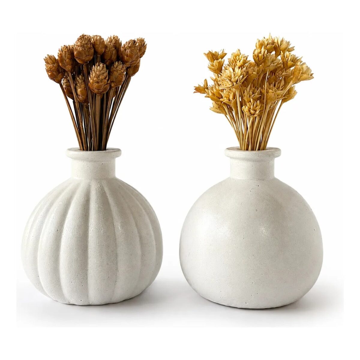 Par de Vasos Luna com Arranjos de Flores Secas