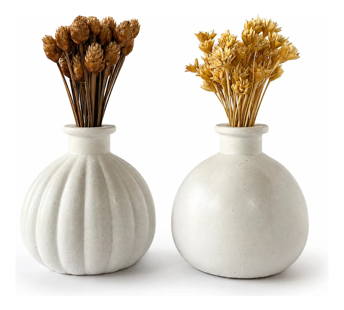 Par de Vasos Luna com Arranjos de Flores Secas