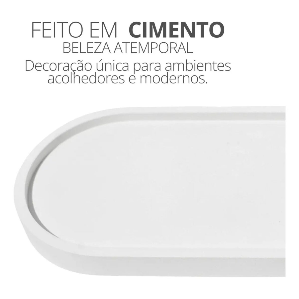 Bandeja Oval de Cimento Artesanal Branco para Decoração