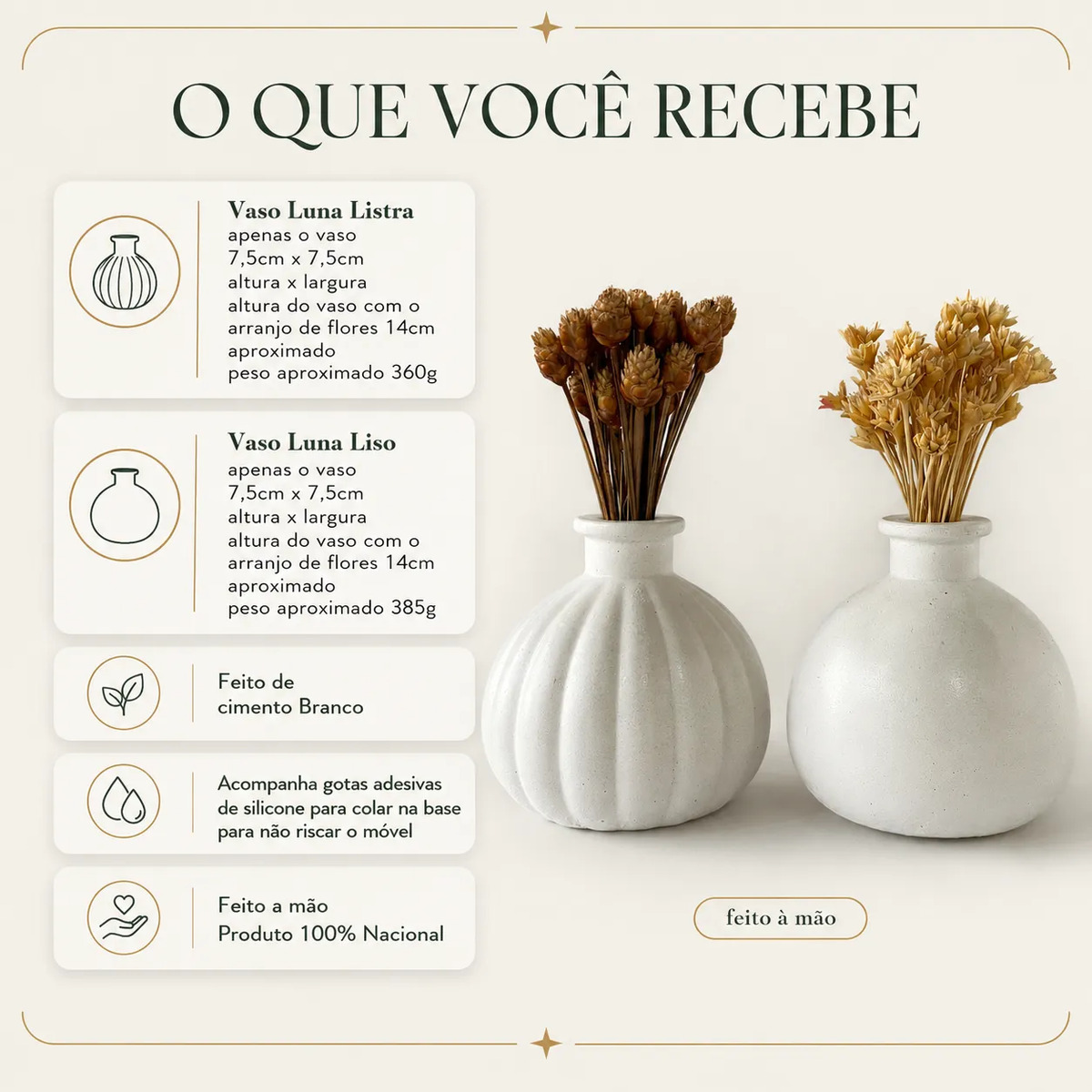 Par de Vasos Luna com Arranjos de Flores Secas