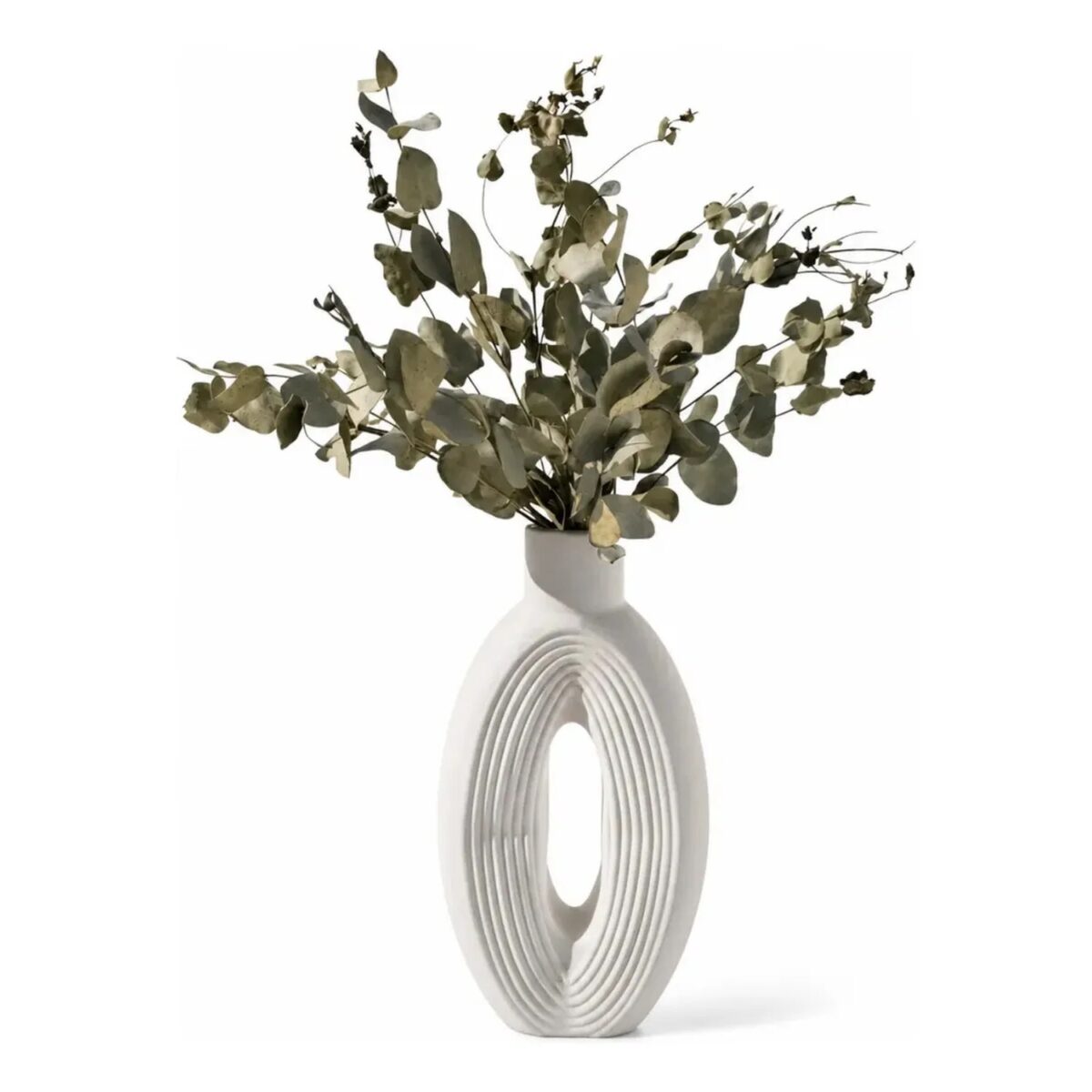 Arranjo de Flores Secas com Eucalipto em Vaso Eclipse Off White