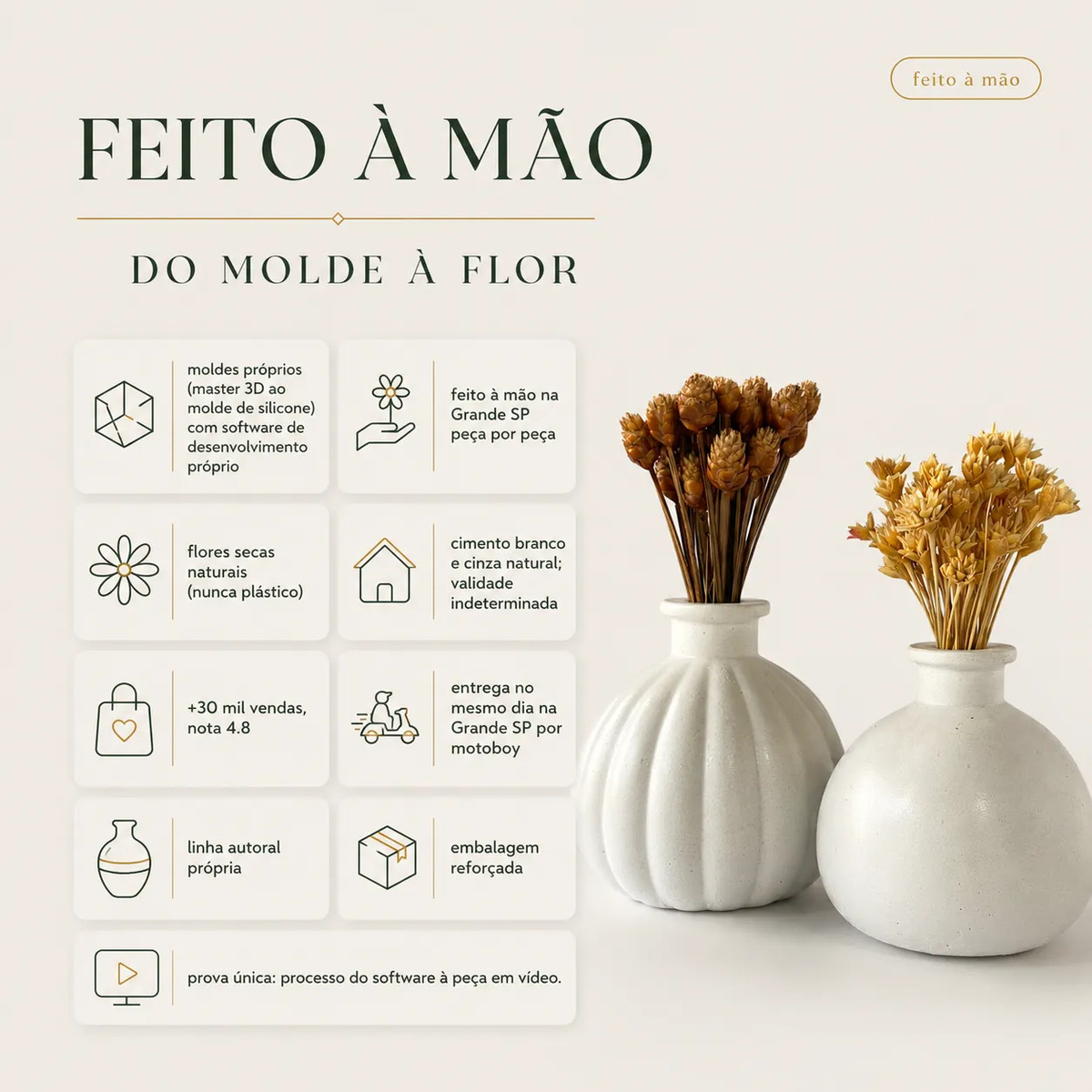 Par de Vasos Luna com Arranjos de Flores Secas