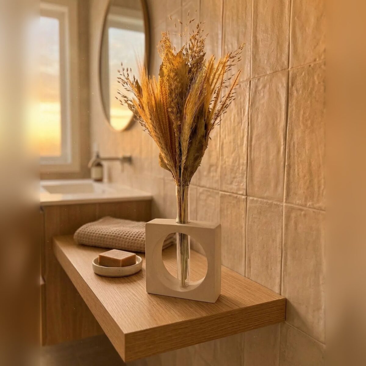 Vaso Cubo Decorativo Branco com Tubo de Vidro Solitário