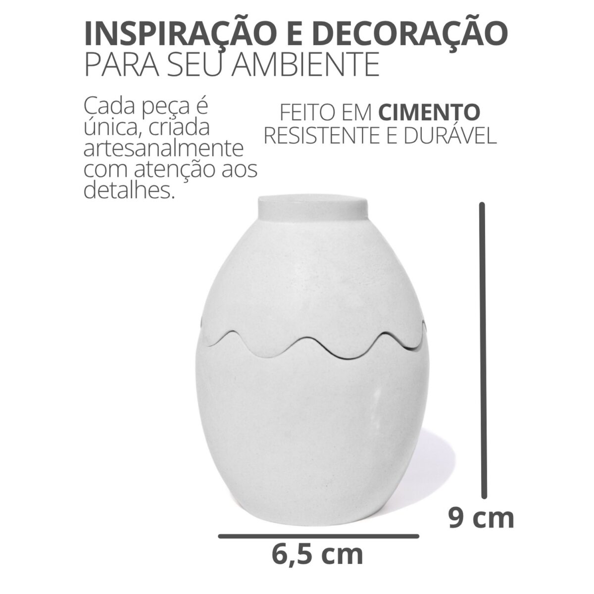 Porta Objeto Decorativo Ovo Com Tampa 9cm Cimento Artesanal
