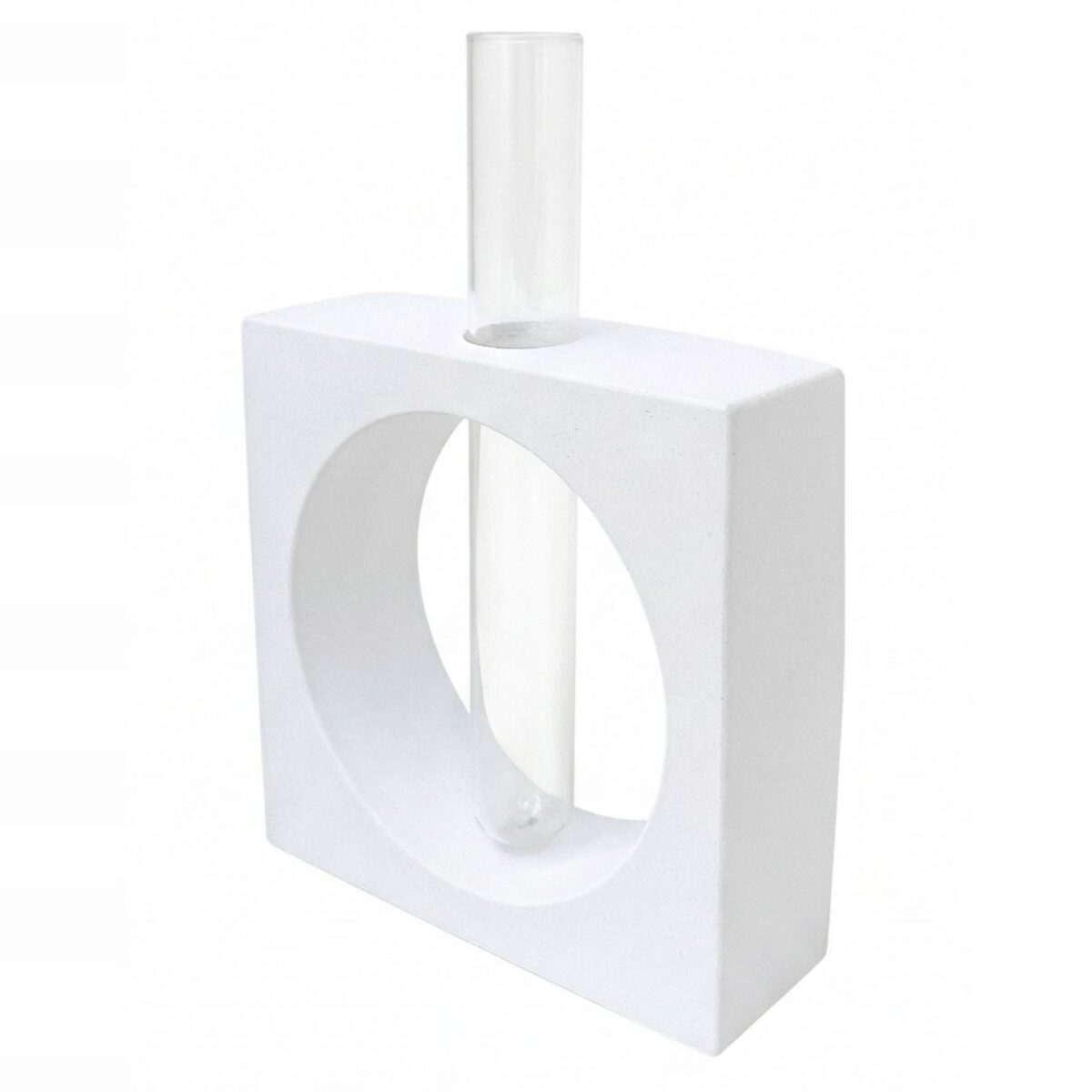 Vaso Decorativo Solitário Cubo Vazado 16,5cm Artesanal em Cimento