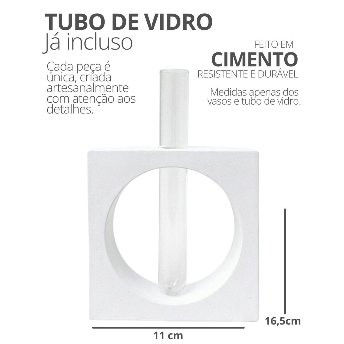 Vaso Decorativo Solitário Cubo Vazado 16,5cm Artesanal em Cimento
